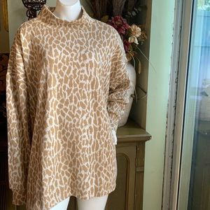 Loft Plus Animal Spotted Mock Neck Top